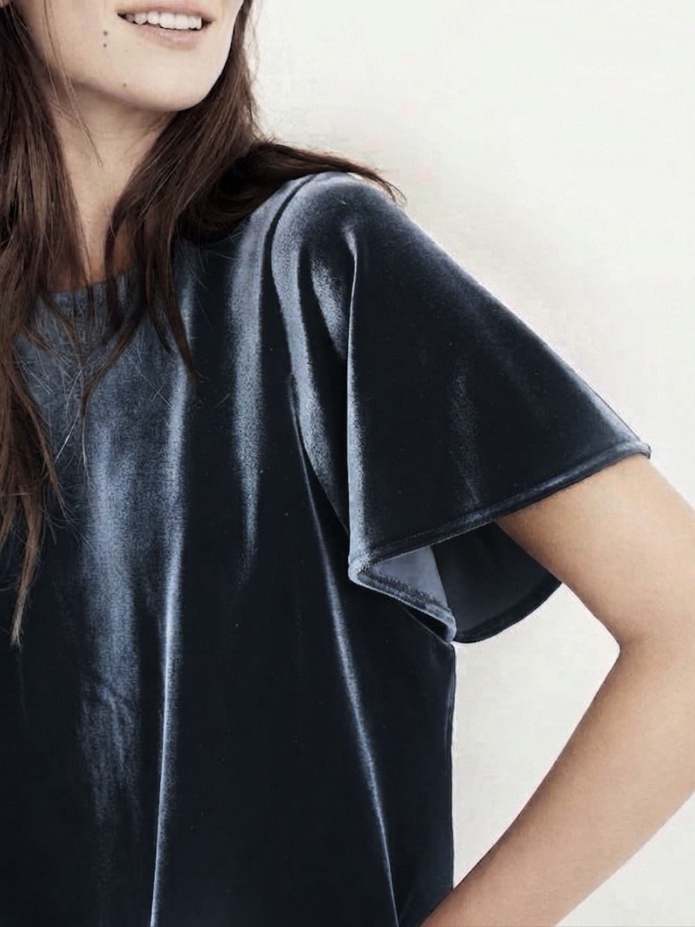 Madewell Velvet Butterfly Top Deep Blue Size XL